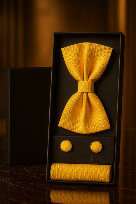 Set Bărbătesc Papion + Butoni + Batistă – Golden Statement [1]