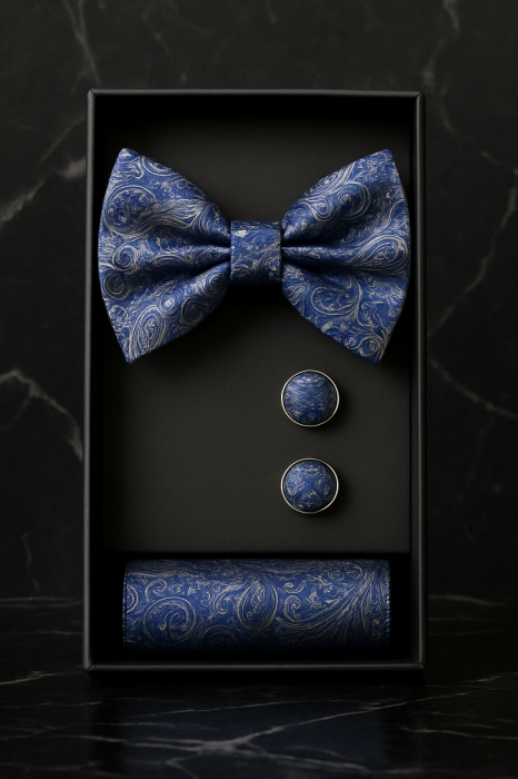 Set Bărbătesc Papion + Butoni + Batistă – Imperium Blue [1]