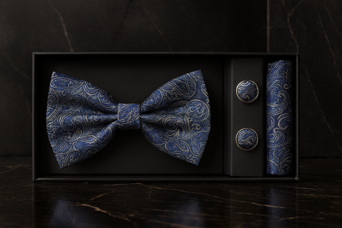 Set Bărbătesc Papion + Butoni + Batistă – Imperium Blue [2]