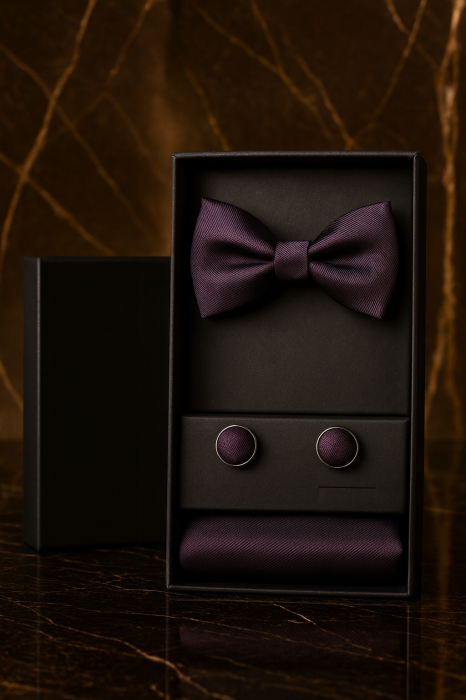 Set Bărbătesc Papion + Butoni + Batistă – Burgundy Sovereign [1]