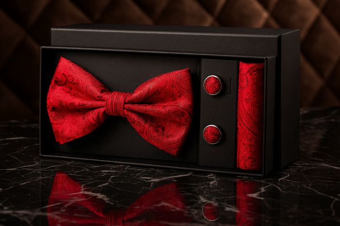 Set Bărbătesc Papion + Butoni + Batistă – Red Royale [2]