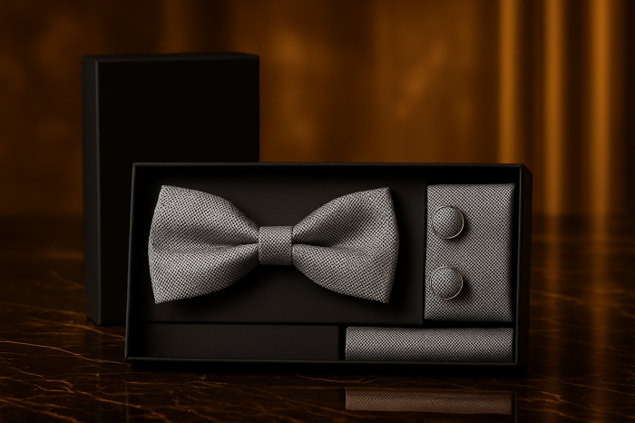 Set Bărbătesc Papion + Butoni + Batistă – Silver Executive [2]