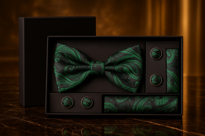 Set Bărbătesc Papion + Butoni + Batistă –  Verde Imperialis [2]