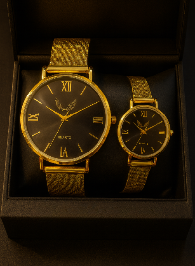 Set Ceasuri Premium pentru Cuplu – Black & Gold Classic Edition [1]