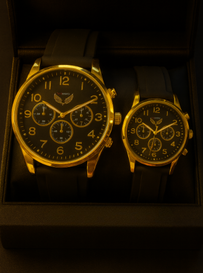 Set Ceasuri Premium pentru Cuplu – Black & Gold Sport Edition [1]