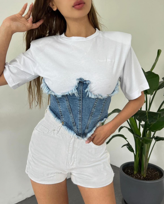 Tricou cu corset - Alb [2]