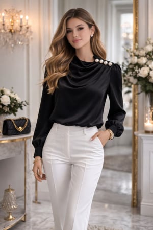 Noutati - Bluză Hellen cu nasturi perlați decorativi