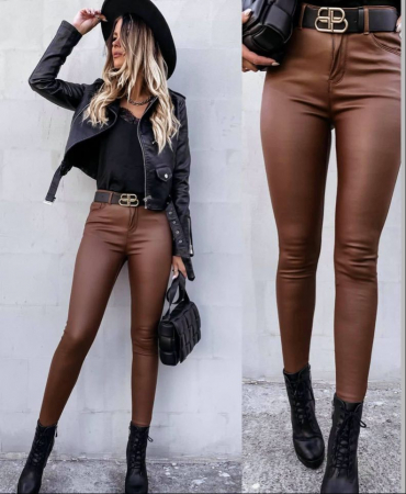 Pantaloni Colanti si Blugi - Pantaloni pelicula piele - Maro