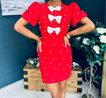 Rochie Elegantă cu Perle și Fundițe [2]