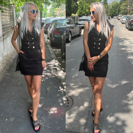 Noutati - Rochie cu butoni - Negru