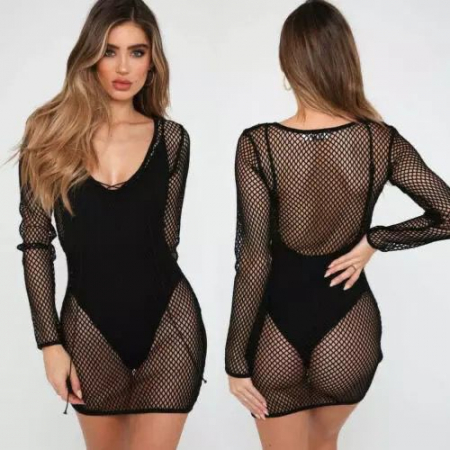 Articole si haine de plaja - Rochie plasa - Negru