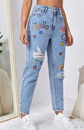 Pantaloni Colanti si Blugi - Blugi Hello Vibes - Albastru