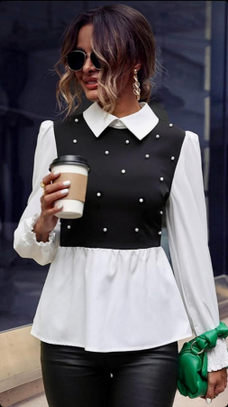 Noutati - Bluza Sophia - Alb-negru