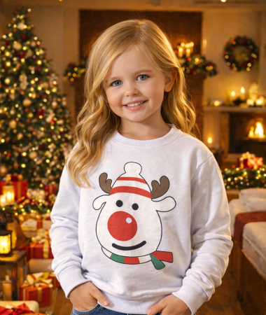 Noutati - Bluza copii imprimeu ren - Alb