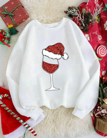 Articole de Crăciun - Bluza Dama Craciun Alba - Wine