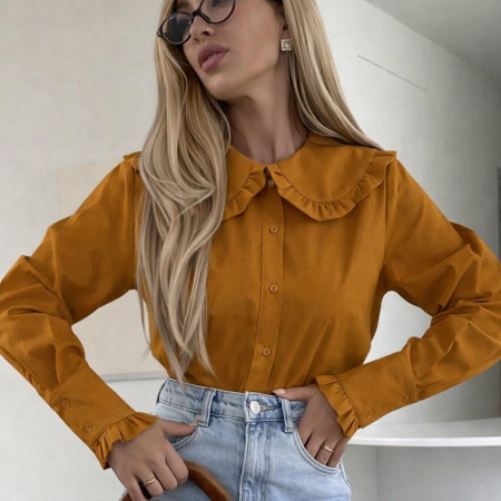 Bluze si tricouri - Bluză elegantă din bumbac cu guler decorativ