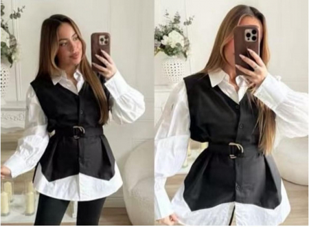 Bluze si tricouri - Cămașă cu Vestă Smart Contrast – Alb & Negru