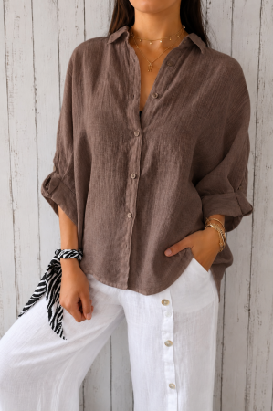 NOUTĂȚI - Cămașă Damă din IN Italian Linen - Maro