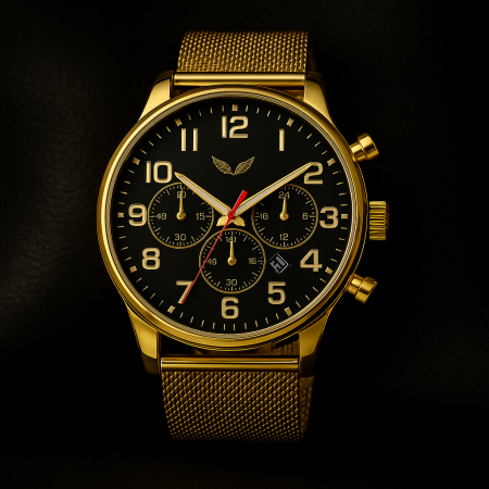 Accesorii si Bijuterii - Ceas Barbatesc Premium - Black Dial & Golden Mesh