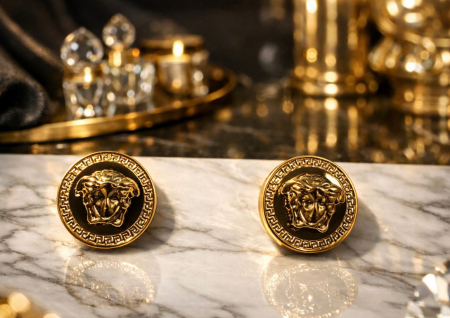 Accesorii si Bijuterii - Cercei Stud Medallion Iconic – Auriu & Negru