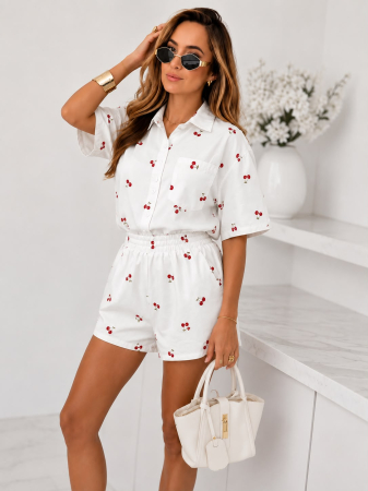 Treninguri și Compleuri - Compleu 2 Piese Casual Cherry Bliss - Alb