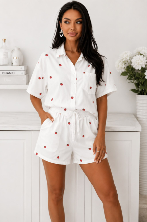 Treninguri și Compleuri - Compleu 2 Piese Casual Strawberry Kiss - Alb