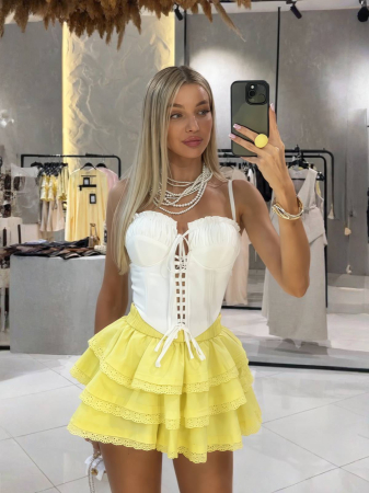 Compleu elegant cu corset și fustă cu volane AMELIE - Alb & galben [1]