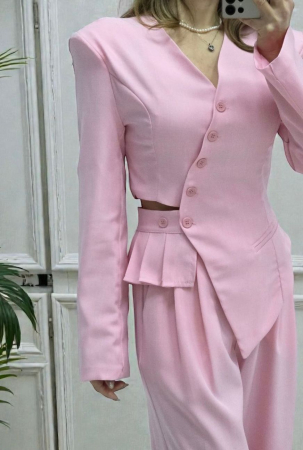 Treninguri si Compleuri - Compleu elegant cu sacou asimetric și pantaloni evazați – Ivory Power Set