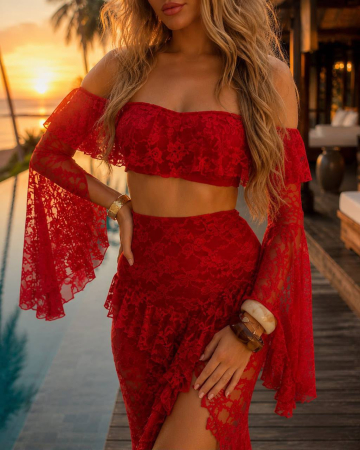Compleu Elegant din dantelă AMALFI - Rosu [2]