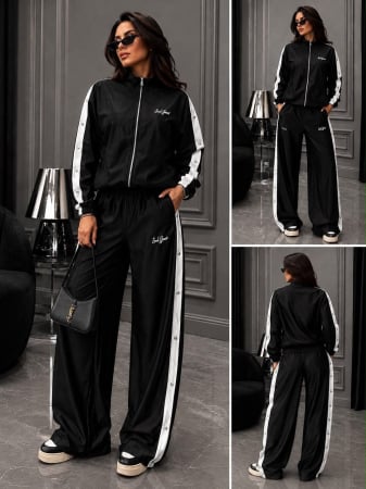 NOUTĂȚI - Compleu Satin Milano cu Capse Laterale - Negru