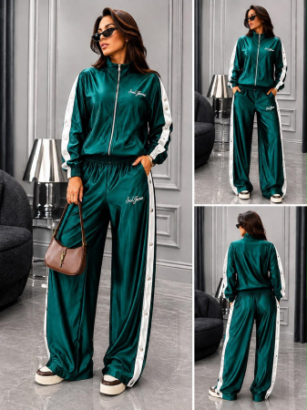 ÎMBRĂCĂMINTE - Compleu Satin Milano cu Capse Laterale - Verde Smarald