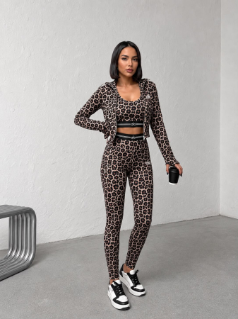 NOUTĂȚI - Compleu sport Zaira 3 piese - Animal Print Bej