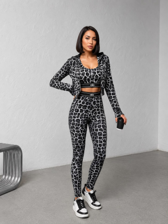 NOUTĂȚI - Compleu sport Zaira 3 piese - Animal Print Gri