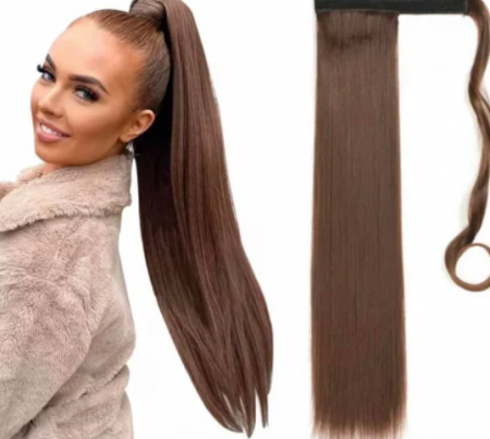 Extensii de păr - Extensii Par PREMIUM - Tip Coada SATEN NATURAL INCHIS