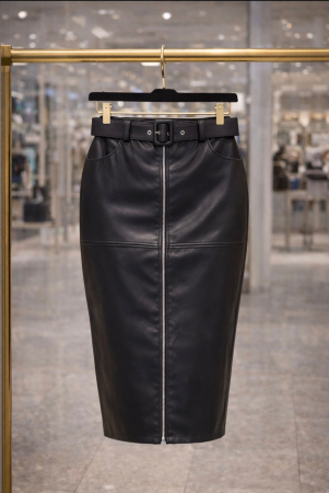 Rochii si Fuste - Fustă midi din piele ecologică – Zip Chic