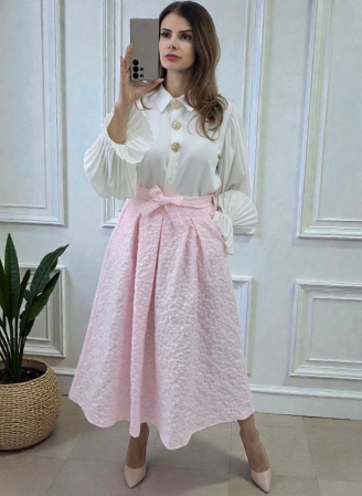 Rochii si Fuste - Fustă midi elegantă din dantelă cu cordon în talie – Lace Grace Skirt