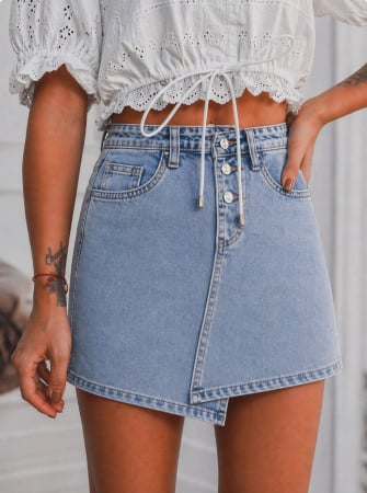 NOUTĂȚI - Fustă Mini Denim Asimetrica - Sherry