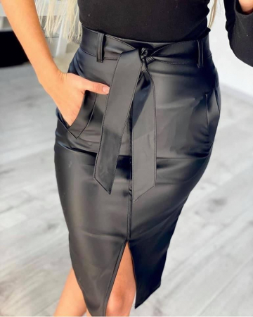 Rochii si Fuste - Fusta piele Trendy - Negru