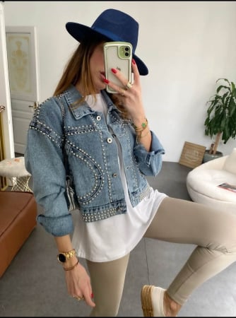 NOUTĂȚI - Geacă Denim Damă DAKOTA cu Ținte Metalice - Albastru