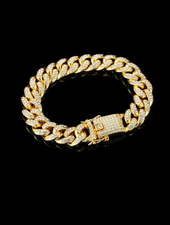 Bratari - Hip Hop Cuban Bracelet Iced Stainless Steel Barbat - Auriu