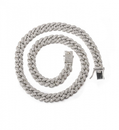 Hip Hop Cuban Chain Iced Stainless Steel Barbat - Argintiu [1]