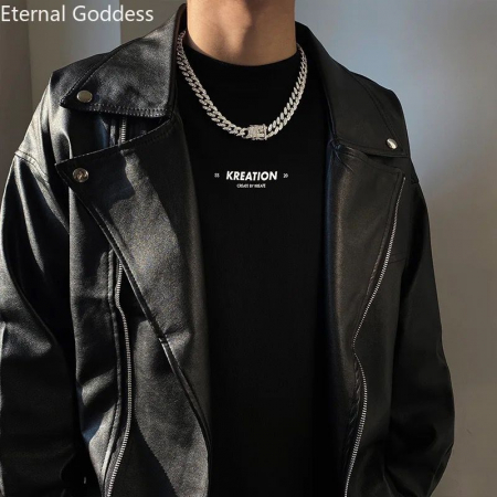 Hip Hop Cuban Chain Iced Stainless Steel Barbat - Argintiu [4]