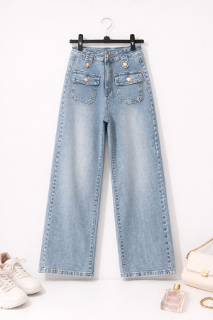 NOUTĂȚI - Jeans Wide Leg Gold Buttons