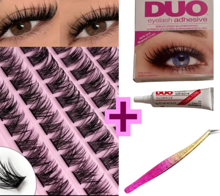 Îngrijire personală și cosmetice - Kit 3 in 1- gene false + penseta aplicativa si adeziv inclus