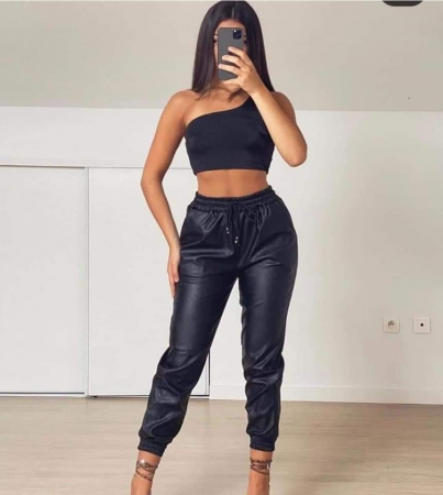 Pantaloni Colanti si Blugi - Pantaloni Piele cu Snur