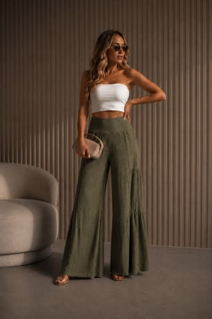 NOUTĂȚI - Pantaloni Damă MAPLE Palazzo - Kaki