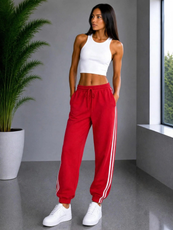 NOUTĂȚI - Pantaloni Madison Sporty Stripes - Rosu