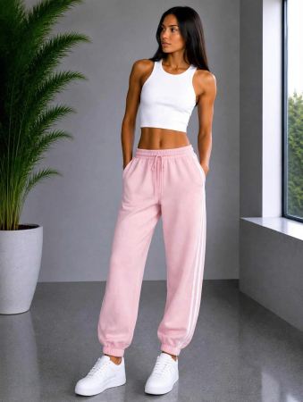 NOUTĂȚI - Pantaloni Madison Sporty Stripes - Roz Pudră