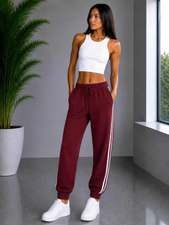 NOUTĂȚI - Pantaloni Madison Sporty Stripes - Visiniu