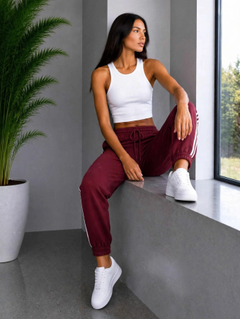 Pantaloni Madison Sporty Stripes - Visiniu [1]